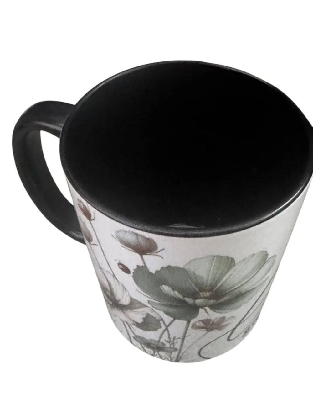 Love Grows Here Floral Ceramic Coffee Mug, Black Interior